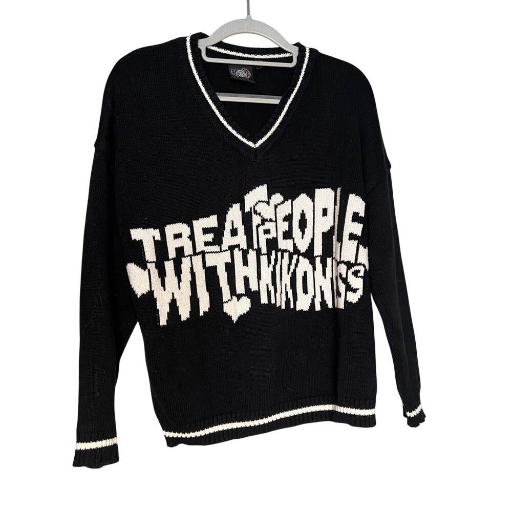 Harry's Hidden Angels Treat People with‎ Kindness cable knit black&white sweater